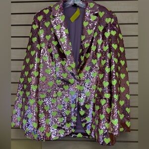 Nasty Gal Sequin Blazer with Green Hearts